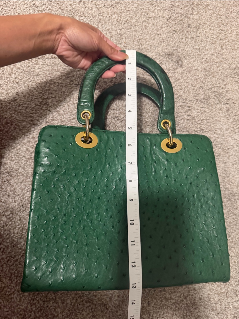 “Genuine” Green Ostrich Top-Handle Bag - Picture 16 of 17